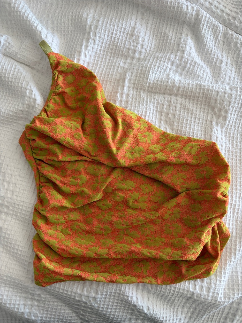 Zara One-Shoulder Floral Knit Camisole - Orange & Lime